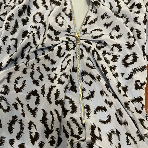 A.L.C. Marcella Silk Zip Front Blue Leopard Print Dress - Picture 4 of 10